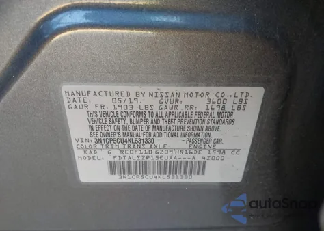 2019 Nissan Kicks Sv z USA, uszkodzony, nr VIN 3N1CP5CU4KL531330